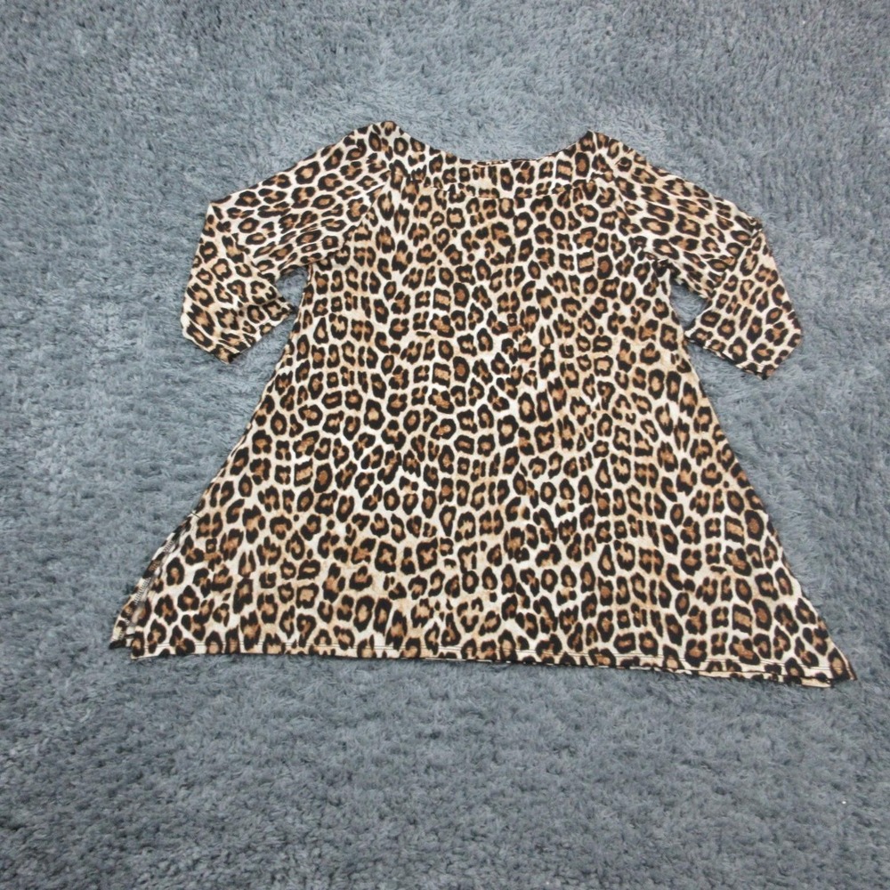 Chico's Dress Womens 1 Medium Leopard Animal Print 3/4 Sleeve A-Line Stretch